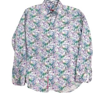 Robert Graham Shirt Mens Medium Purple Green Abstract Paisley Art To Wear Cotton